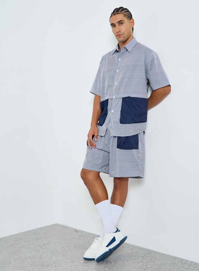 Styli Men Oversized Contrast Patch Pockets Shirt and Shorts Co-Ords - Image 1